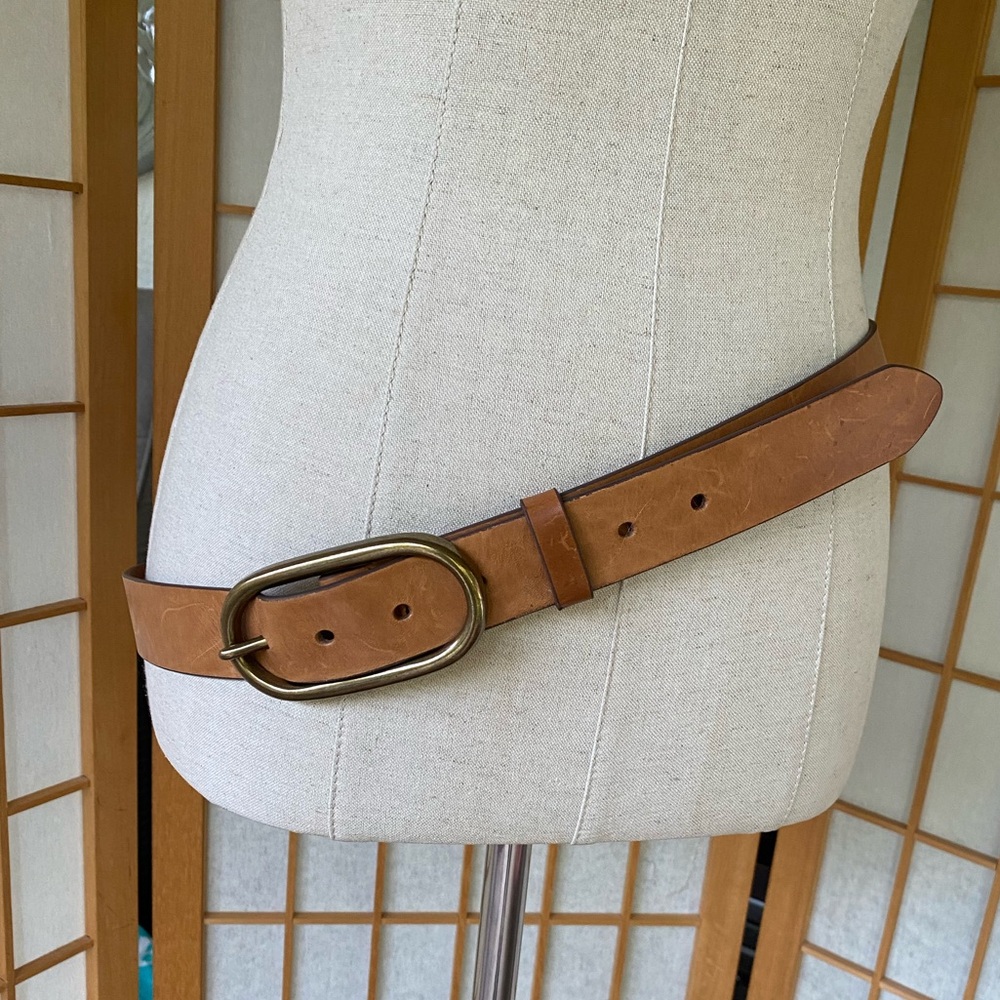Treasure & Bond Burnished Oval Buckle Tan Leather Belt SZ L